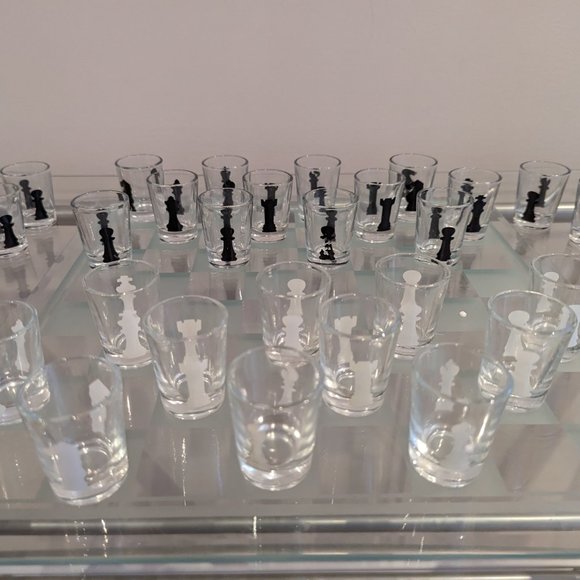 Vintage Glass Cups Chess Board - Picture 4 of 5